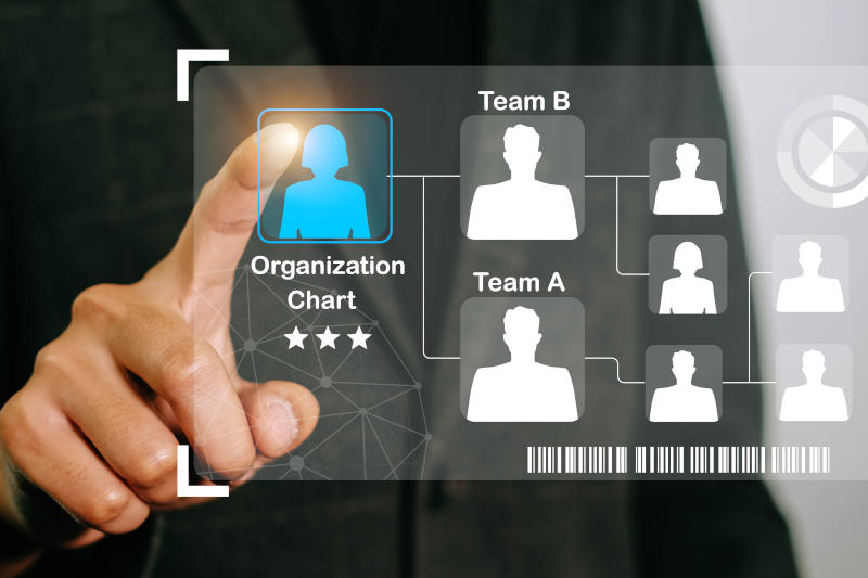 Businessman touch icon in project management business organization teamwork Choosing a Manager for a Big Project The division of teams to work Team A Team B