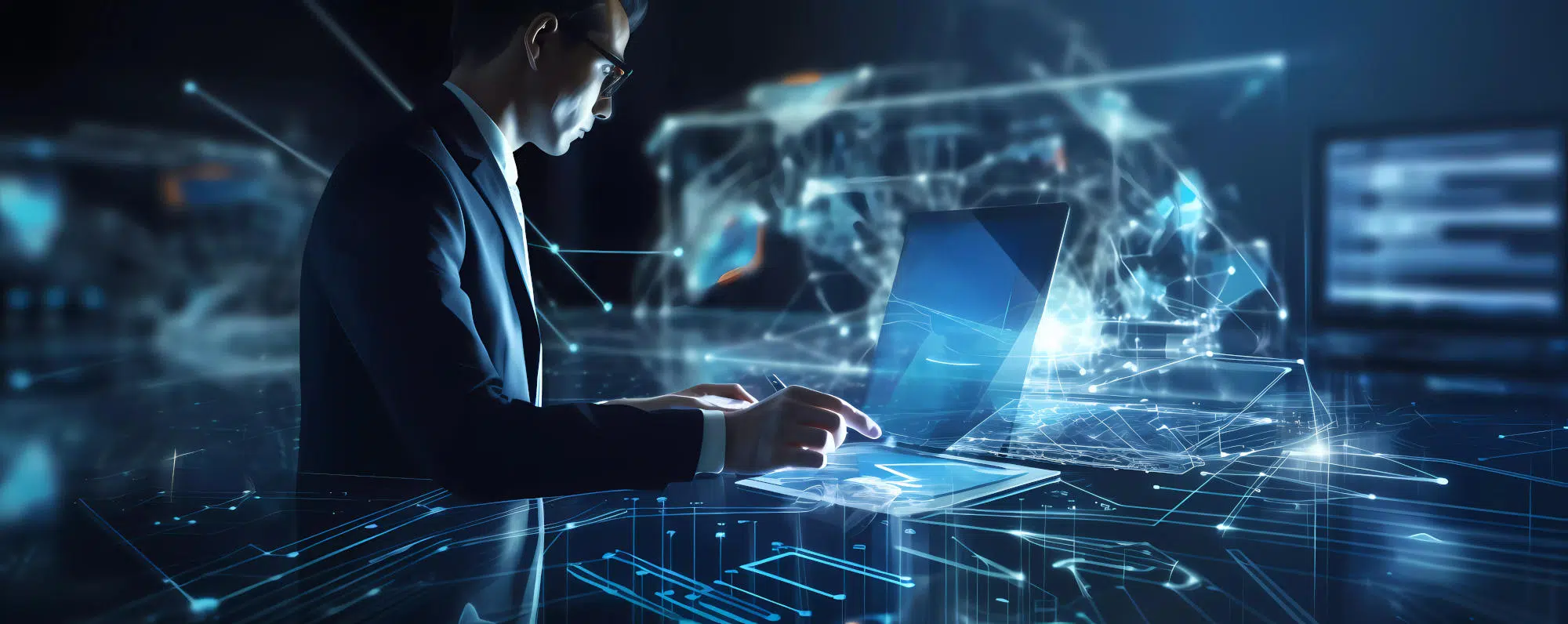 Digital technology internet network connection big data digital marketing IoT internet of things Man using modern computer surfing internet futuristic innovative technology background - IMD Business School