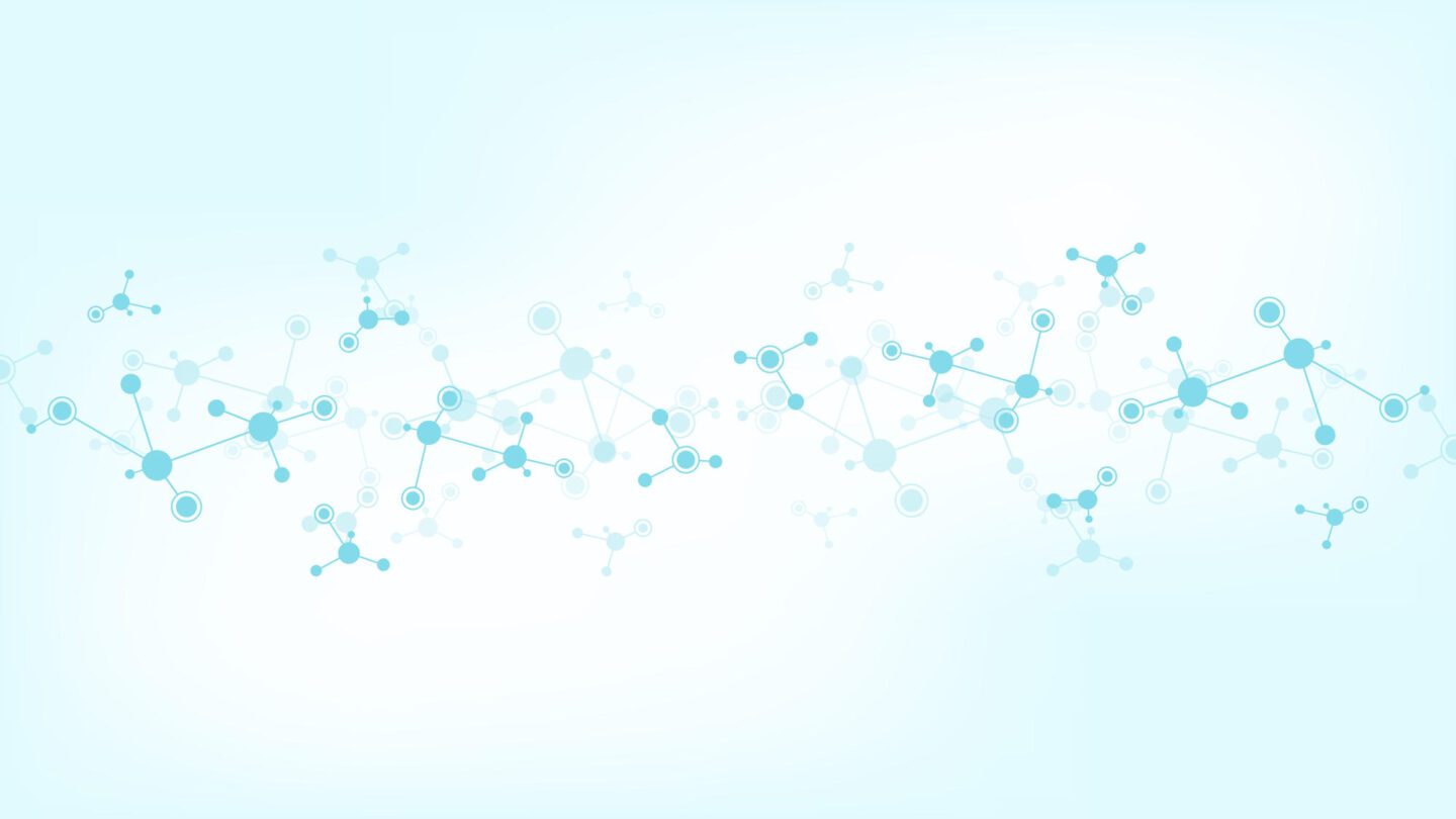 Abstract background of molecular structures Molecules or DNA strand genetic engineering neural network innovation technology scientific research Technological science and medicine concept