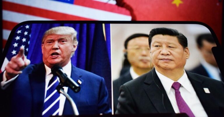 - IMD Business School Image on a phone screen of Donald Trump and Xi Jinping