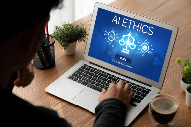 AI ethics responsibility standard law and rules on computer screen brisk