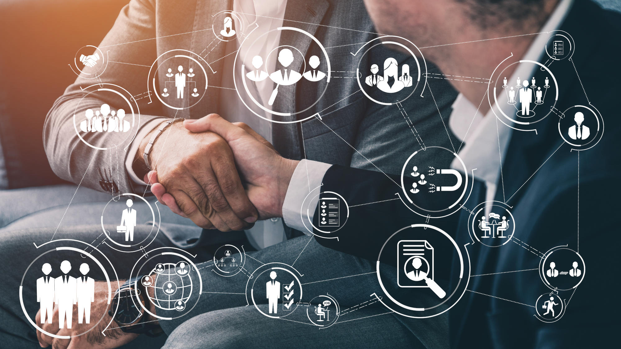 Human Resources Recruitment and People Networking Concept Modern graphic interface showing professional employee hiring and headhunter seeking interview candidate for future manpower