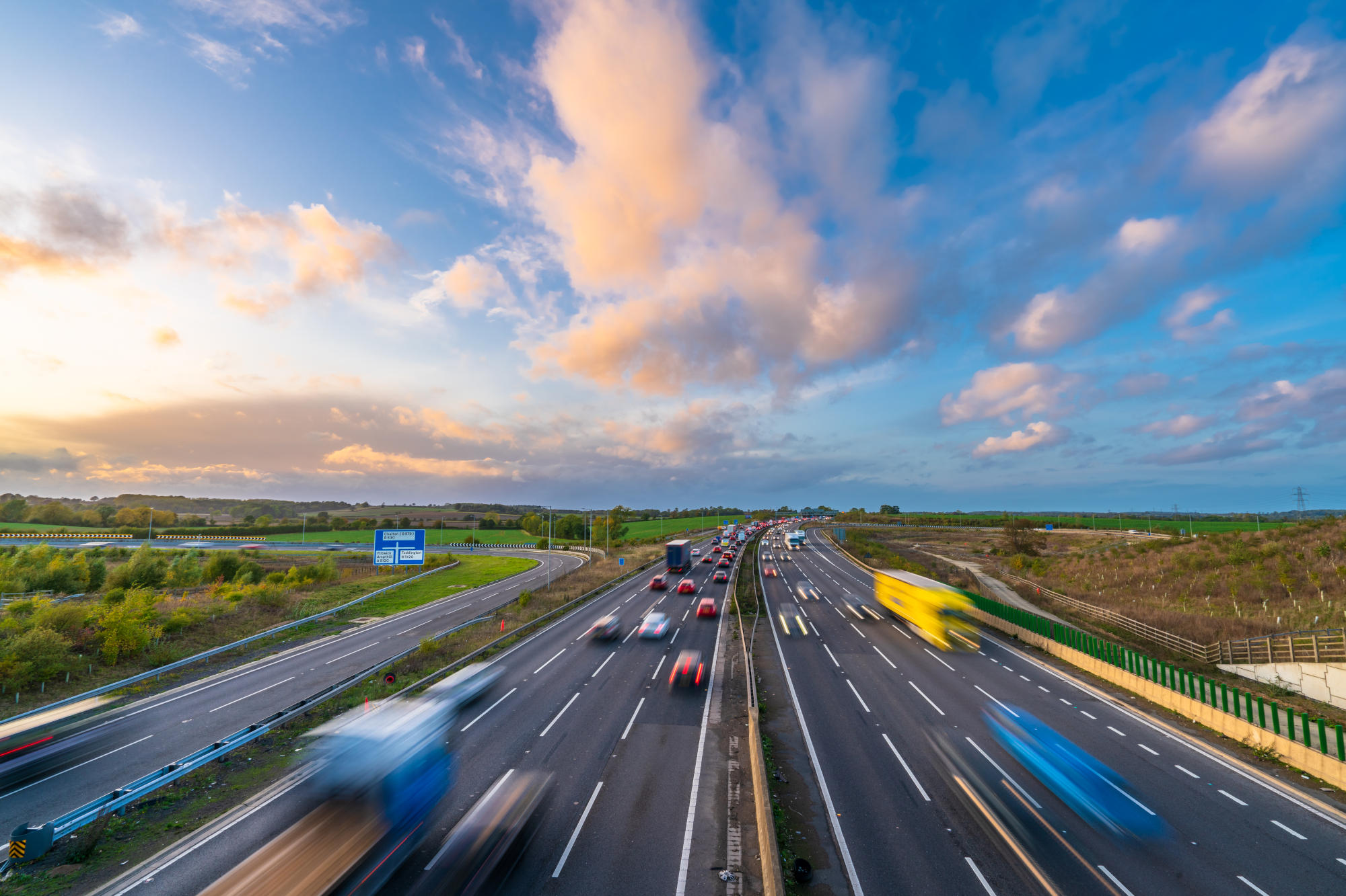 M1 motorway at sunset England