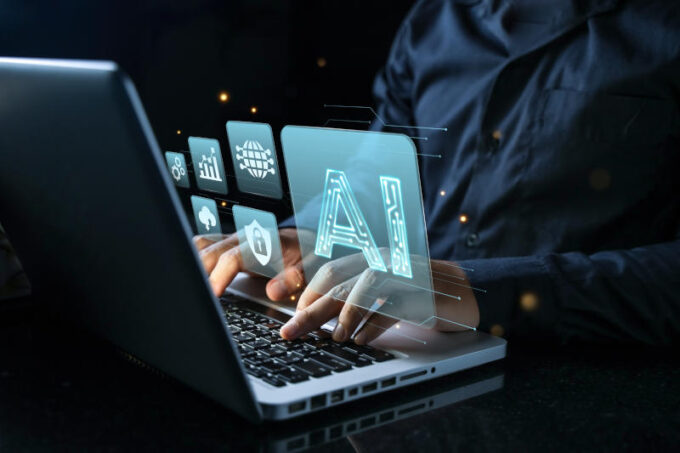 Men who use websites or AI software technology to help and support tasks for chatbots AI chat visualization coding and data analysis using technology AI intelligent robot