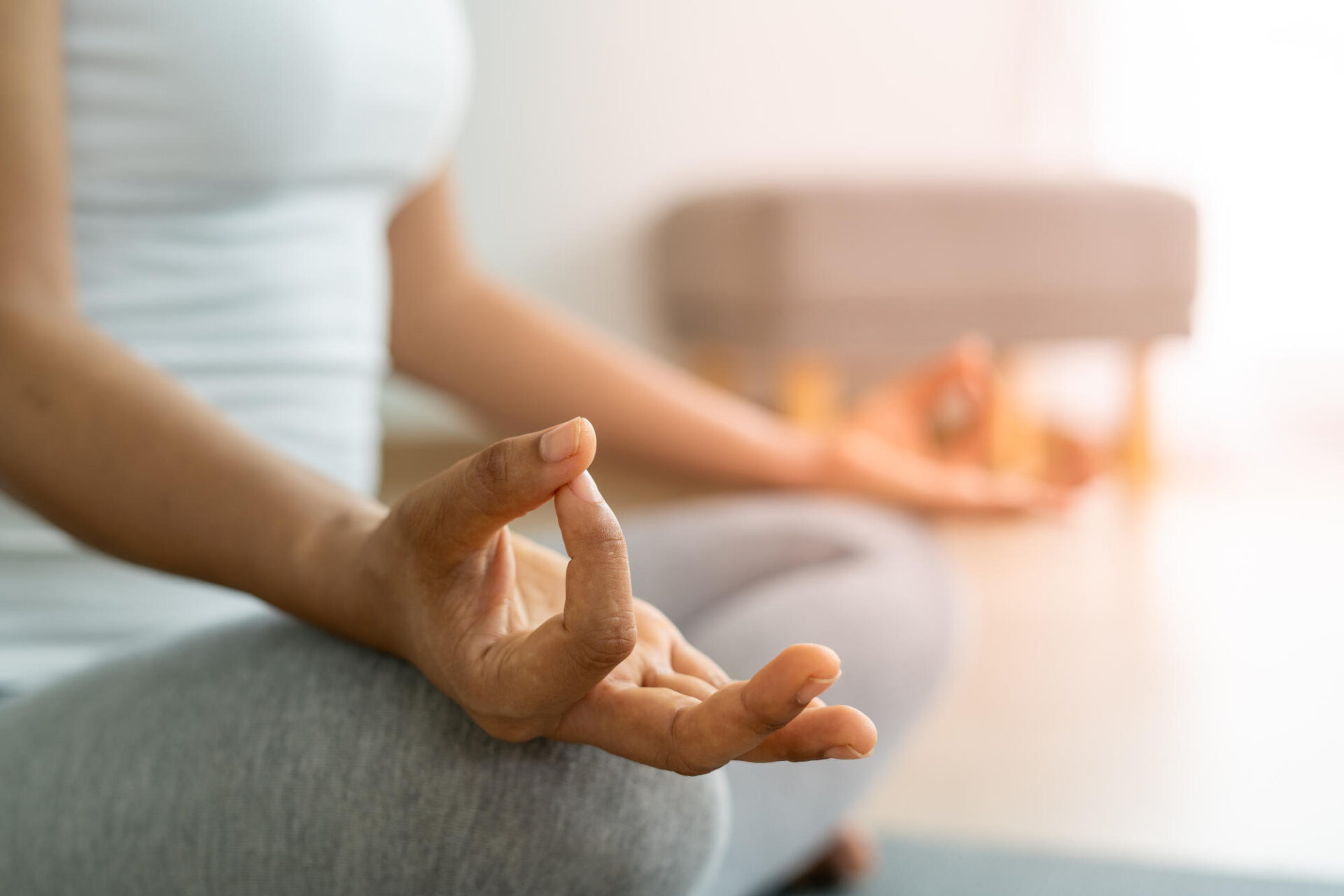 Women are doing yoga with relaxing meditating poses womans han