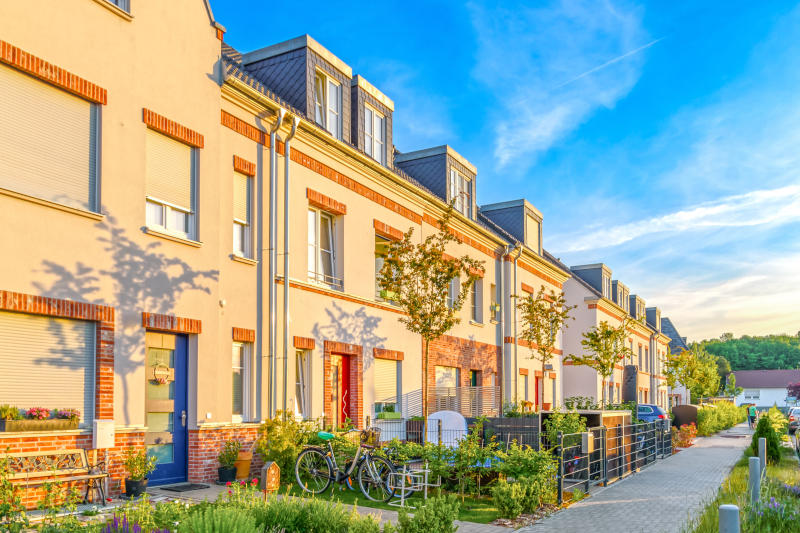 street with new modern homes in a suburb of germany