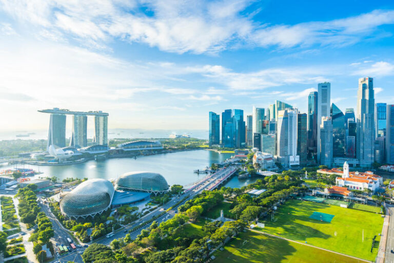 Beautiful architecture building exterior cityscape in Singapore