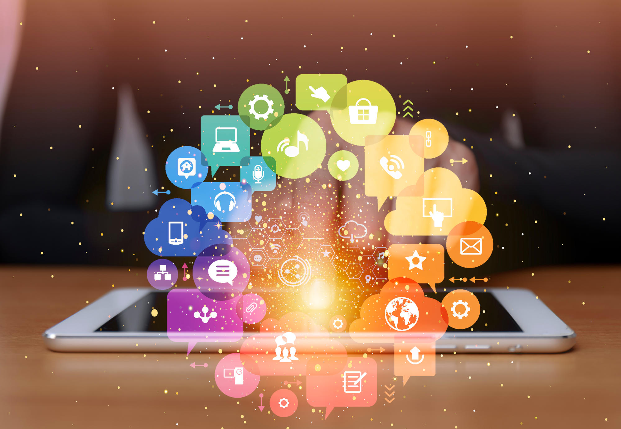 Lifestyle and technology concept Close up man hands with laptop and social media web chart background Man hands use computer network connect to social media around the world