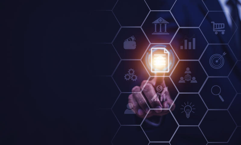 Documents management information system concept Businessman usi Documents management information system concept Businessman usi