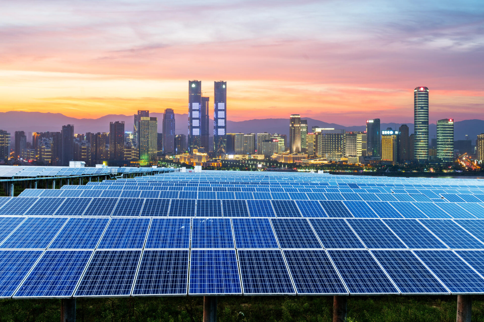 Photovoltaic and modern urban night scenes Beijing China