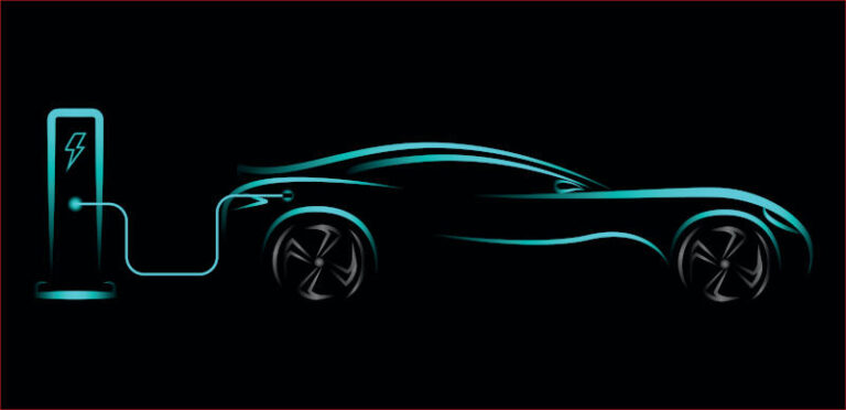 Modern electric car silhouette side view electric vehicle hybrid car blue neon electric car silhouette for logo banner for marketing advertising design EPS 10 vector illustration