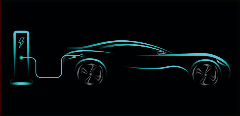 Modern electric car silhouette side view electric vehicle hybrid car blue neon electric car silhouette for logo banner for marketing advertising design EPS 10 vector illustration