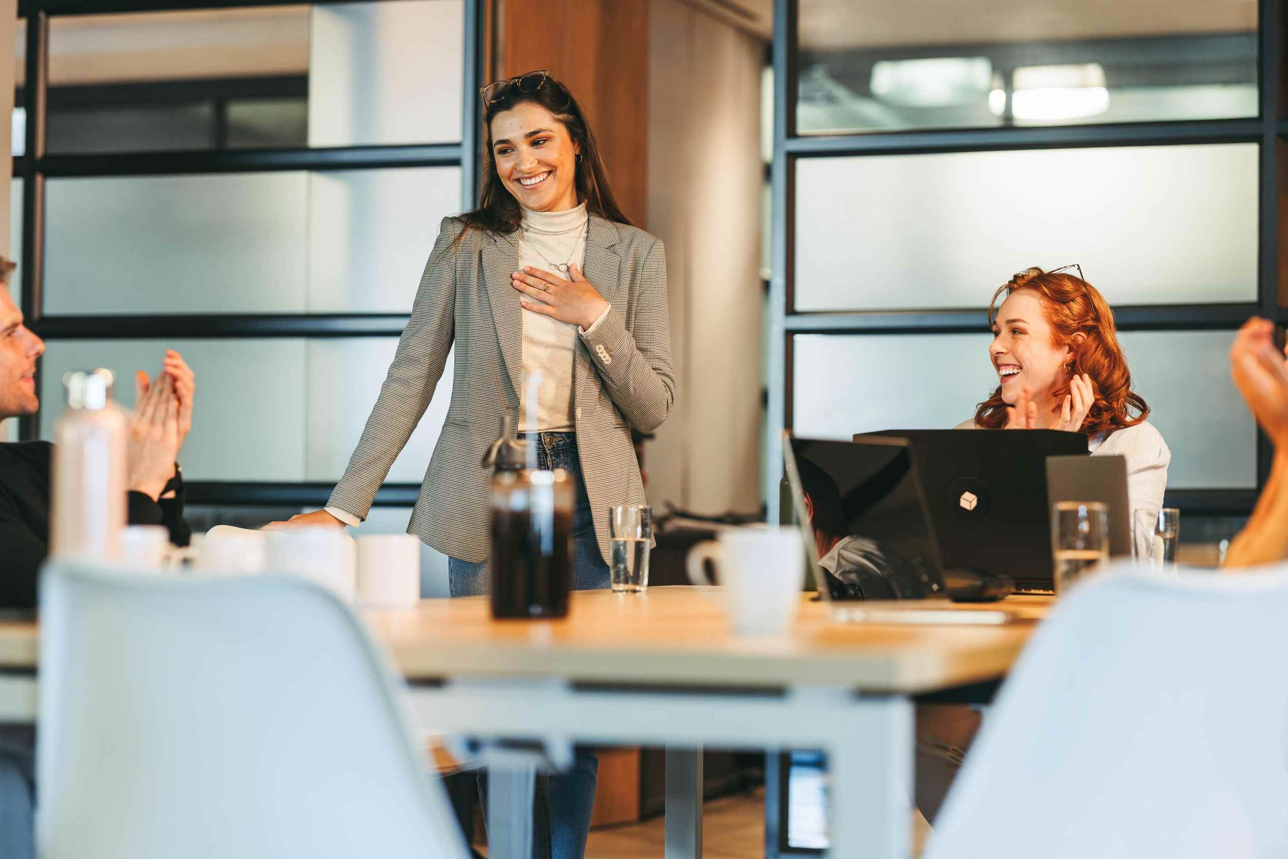 Successful business meeting with creative ideas and strong leadership