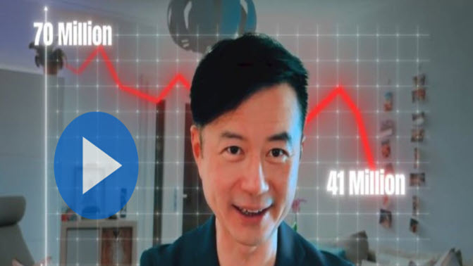 Howard Yu portrait with a declining line graph behind him - IMD Business School