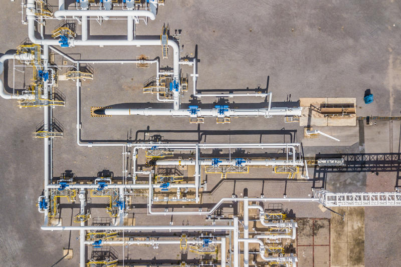 Aerial top view natural gas pipeline gas industry gas transpor