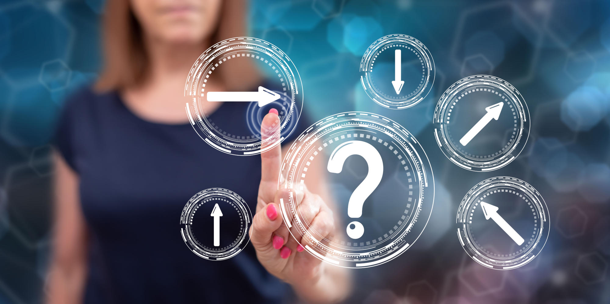Woman touching a choice concept