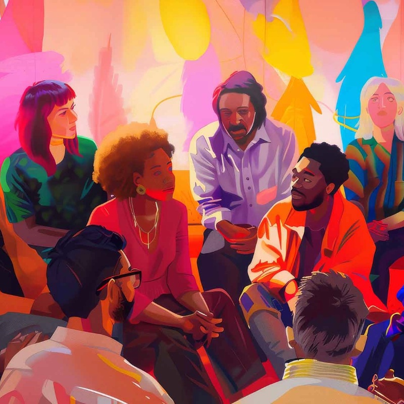 Illustration of diverse group navigating charged DE&I discussions