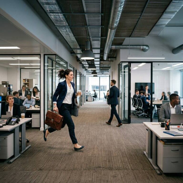 Female running from one business meeting to another