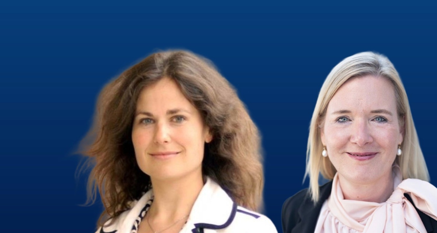 Two professional women pose side by side against a blue gradient background. - IMD Business School