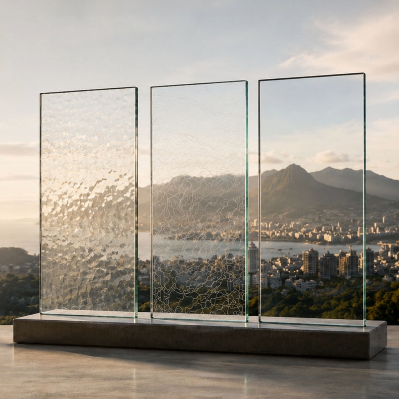 Three glass panels reveal a landscape with increasing clarity, representing how businesses identify signals, interpret information and turn insight into action for successful growth