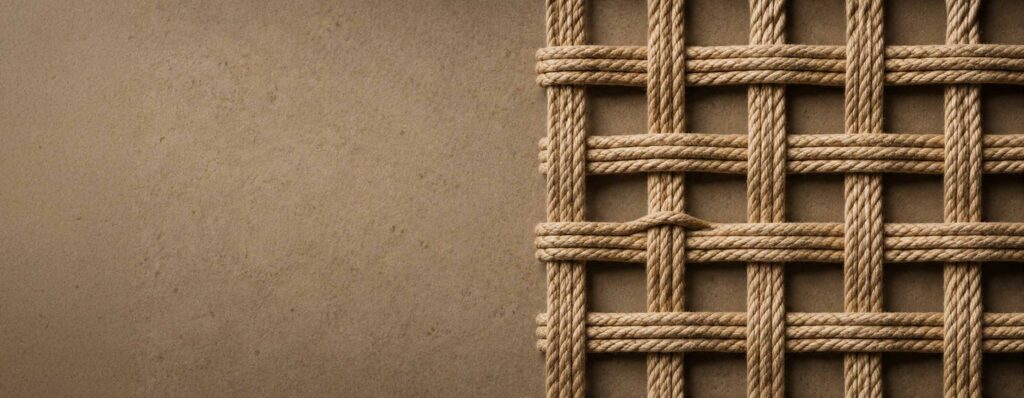 Close-up of a tan rope lattice pattern against a brown textured background on the left side of the image. - IMD Business School - IMD Business School