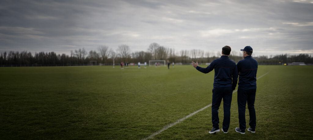 two soccer coaches standing on the side of the football field - IMD Business School - IMD Business School