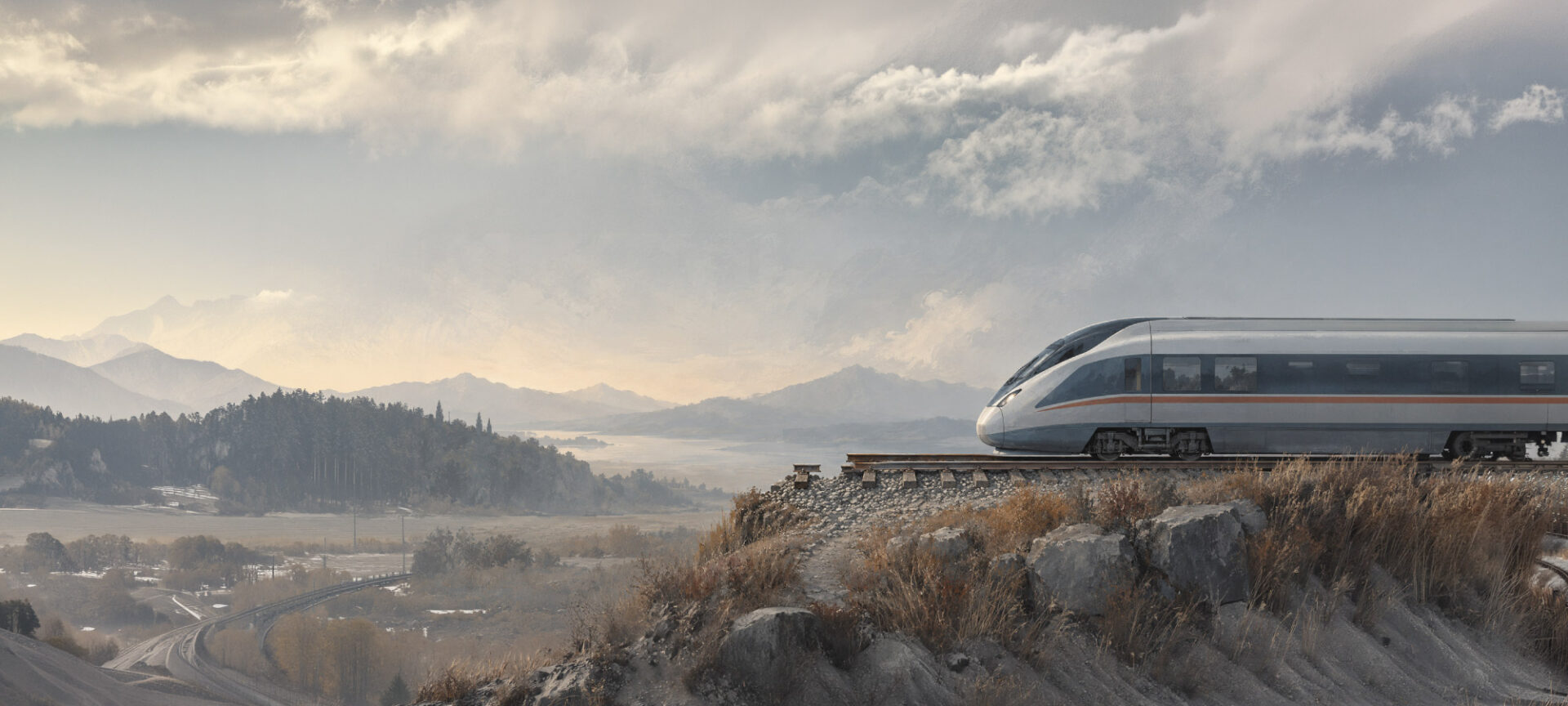 Modern Train coming to the end of an old railway, showcasing the limitations of technology