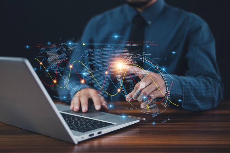 user on computer making using of AI models for work