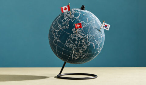 Globe on a desk showcasing 3 countries