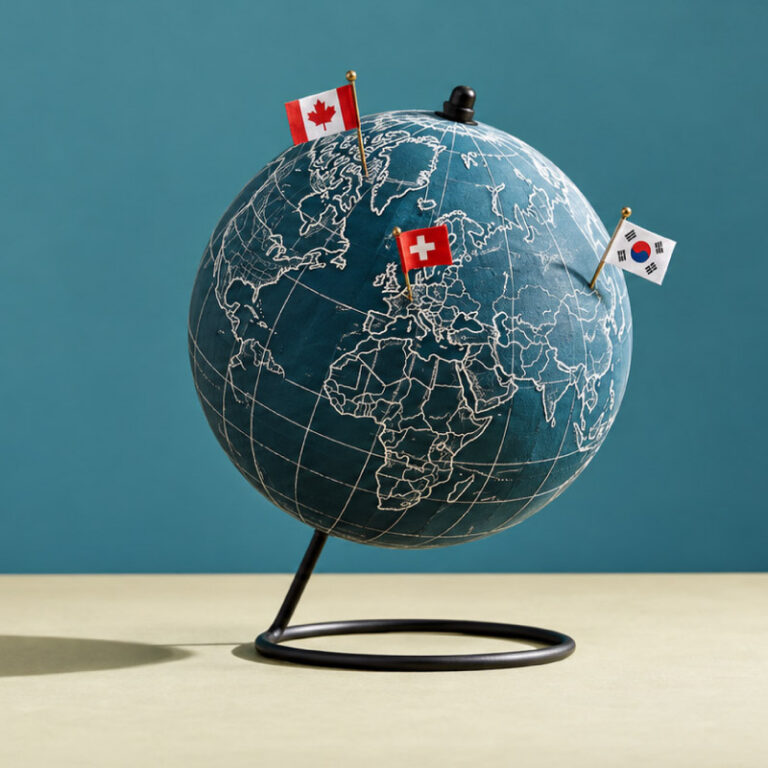 Globe on a desk showcasing 3 countries