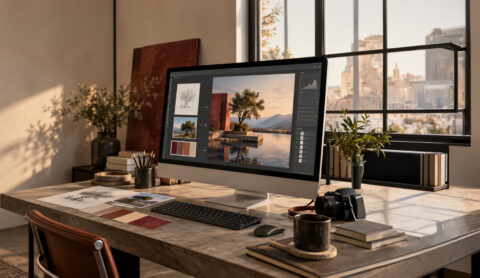 Computer with Adobe suite running in office