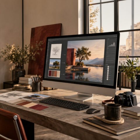 Computer with Adobe suite running in office