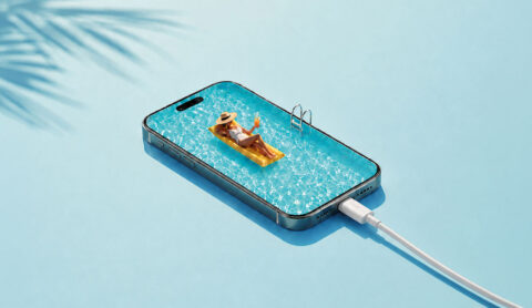 Mobile phone illustration in as a pool.