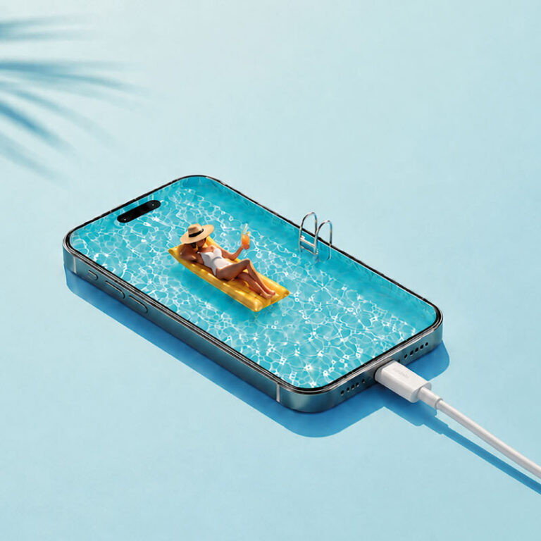 Mobile phone illustration in as a pool.