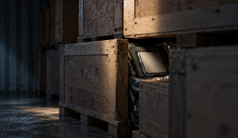 Computer chip in a shipping container