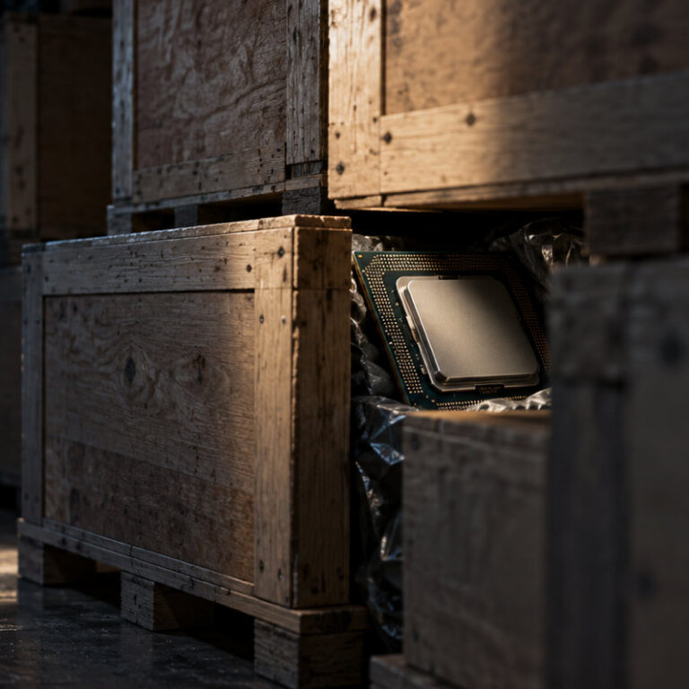 Computer chip in a shipping container