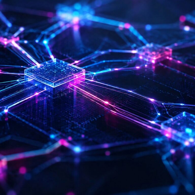 circuit pathways connect multiple nodes across a dark circuit board, representing an interconnected digital ecosystem