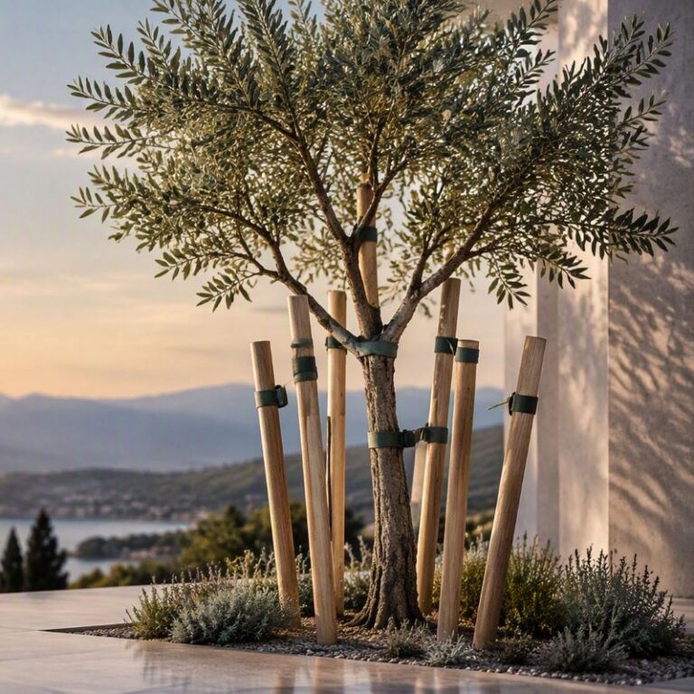 growing tree supported by seven stakes, symbolizing the strategic, organizational and leadership disciplines that enable successful scaling